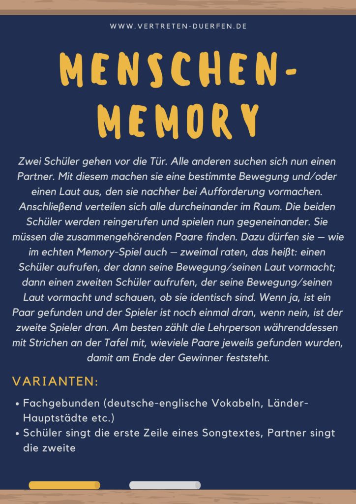 Unterrichtsidee Vertretung: Menschen-Memory