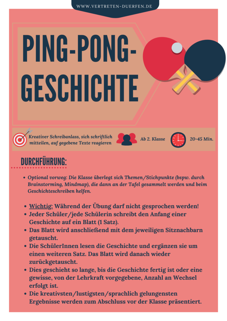 Unterrichtsidee Vertretung: Ping-Pong-Geschichte
