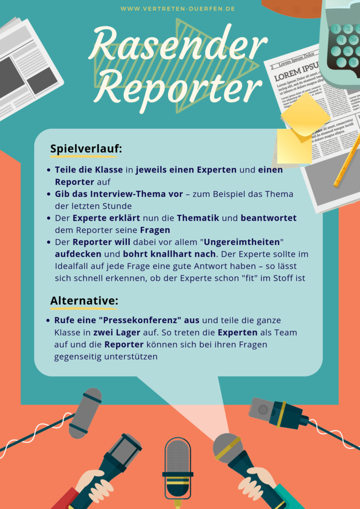 Unterrichtsidee Vertretung: Rasender Reporter